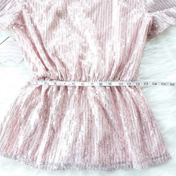 Sequined Top Waist Tie Peplum V Neck Pink - Picture 4 of 5